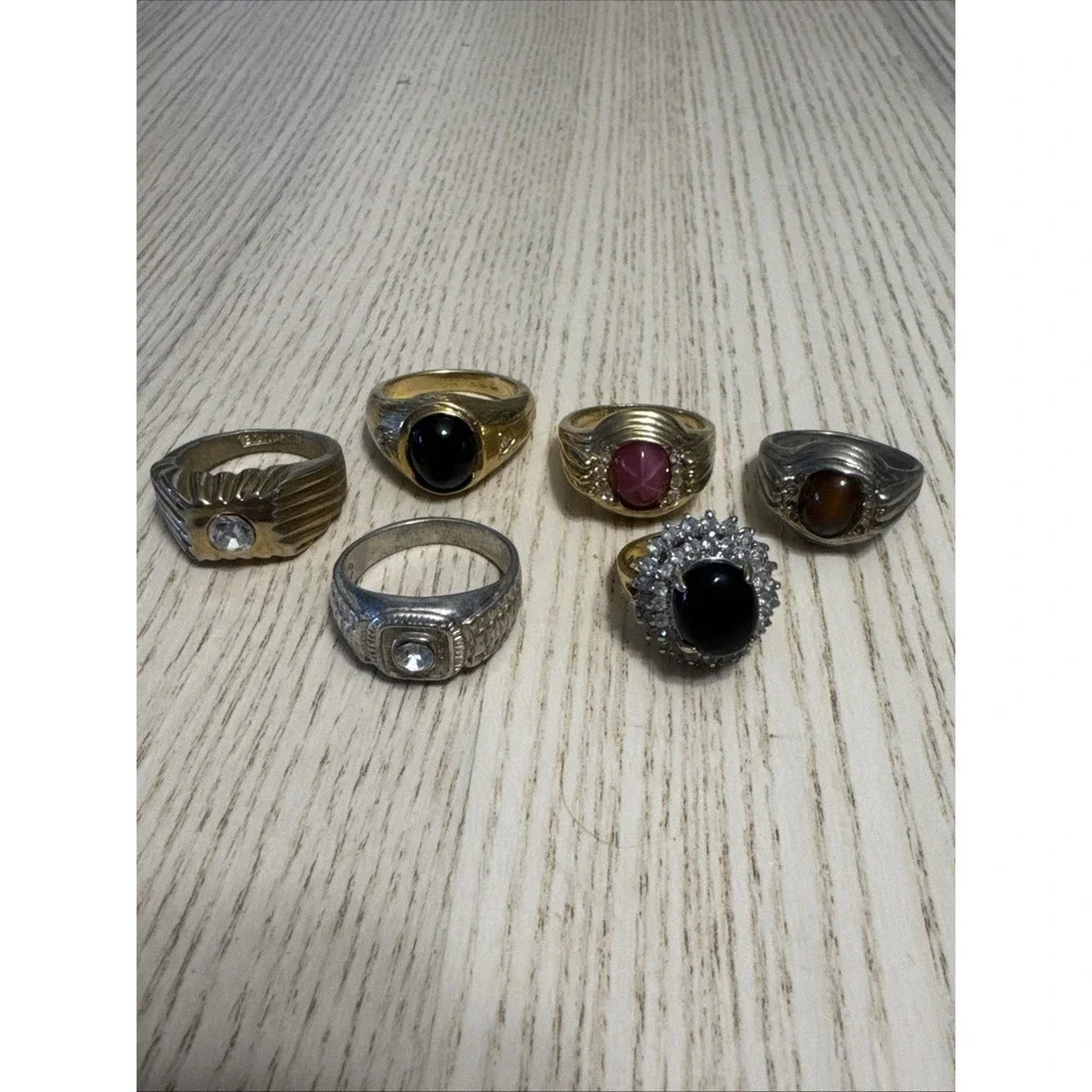 Vintage Retro Signet Ring Lot 6pc Chunky Mid Century Boho Gold Silver Tone Y2K